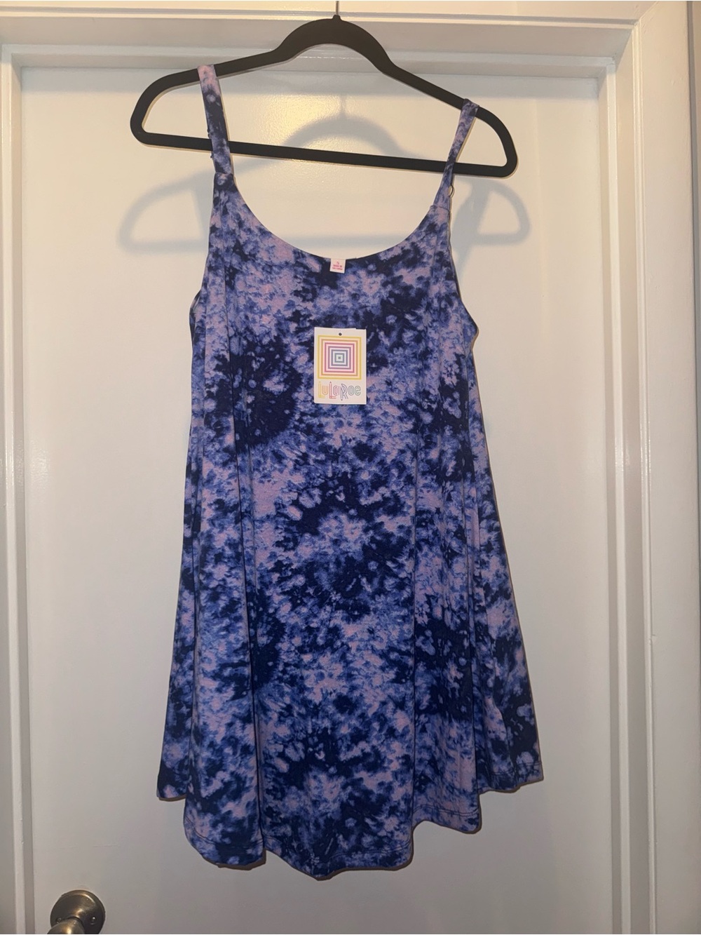 LuLaRoe Blue & Purple Tie-Dye Spaghetti Strap Lynn Romper Dress